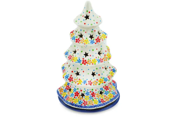 10" Christmas Tree Candle Holder - Flower Meadow In The Garden