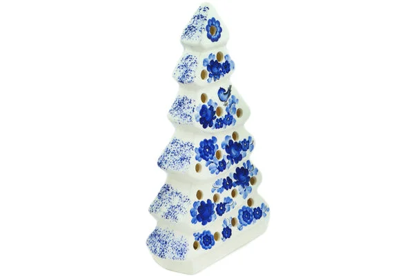 12" Christmas Tree Figurine - Cobalt Flowers