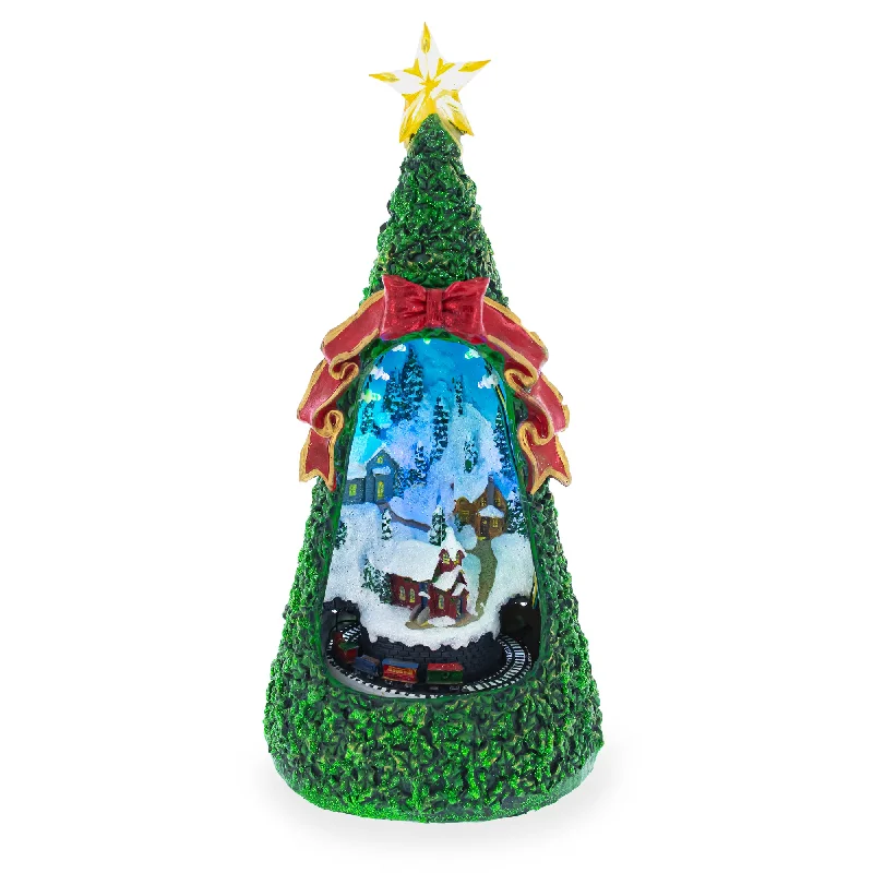 LED Animated Village Scene Tabletop Christmas Tree 13 Inches