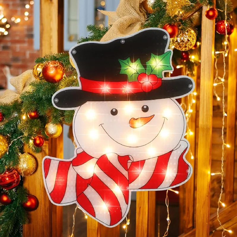 18" Pre-Lit Snowman Plaque