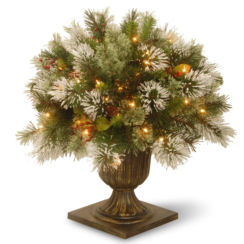 24 in. Pre-Lit Wintry Pine Porch Bush with Clear Lights