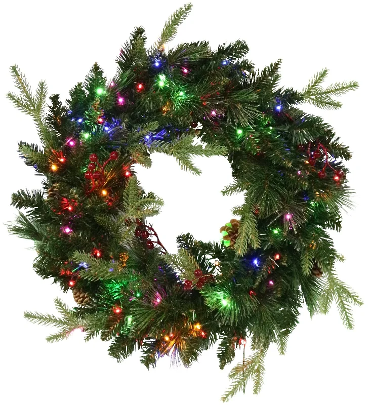 24" Norfolk Pine Wreath with 80 Battery-Operated Starry Lights