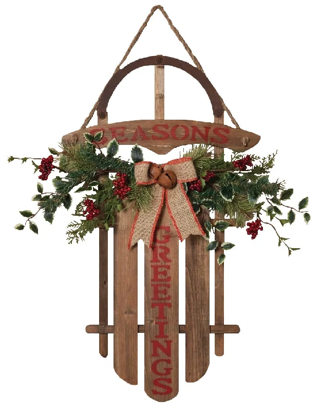 27" Rustic Wooden Hanging Sled Decoration