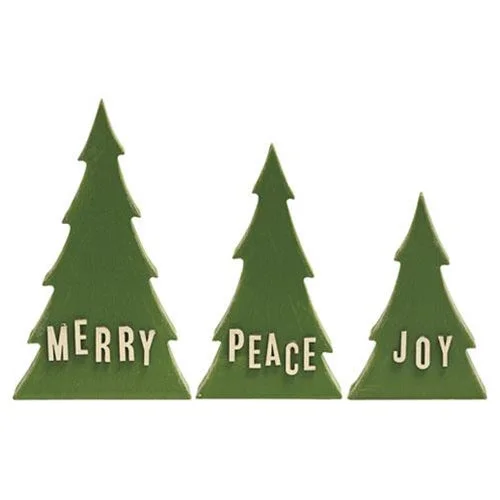 3 Set Joy Peace & Merry Wooden Trees