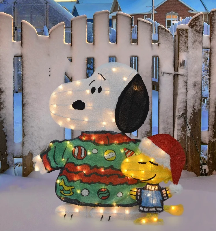 32" Peanuts® 2D Snoopy & Woodstock Wearing Ugly Sweaters LED Outdoor Yard Decoration