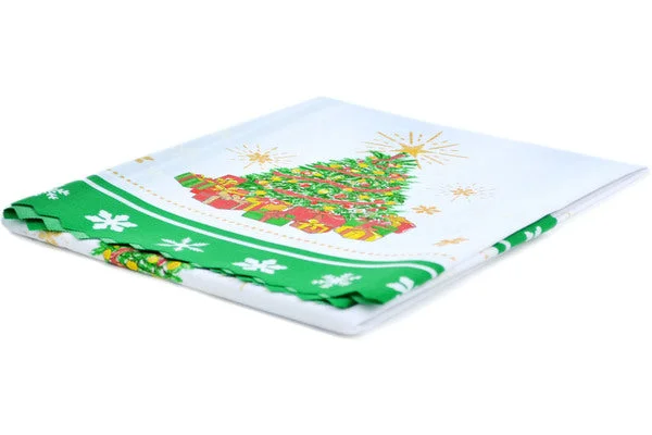 32" Square Tablecloth 34 inches - Twinkling Christmas Tree Green