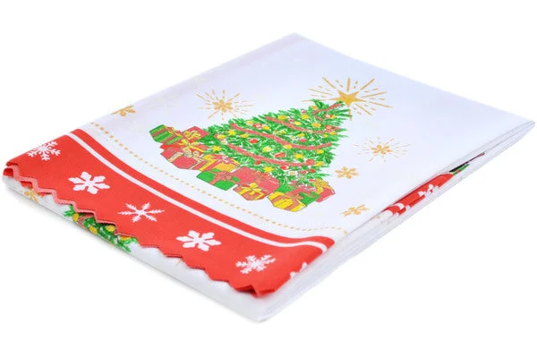 32" Square Tablecloth 34 inches - Twinkling Christmas Tree Red