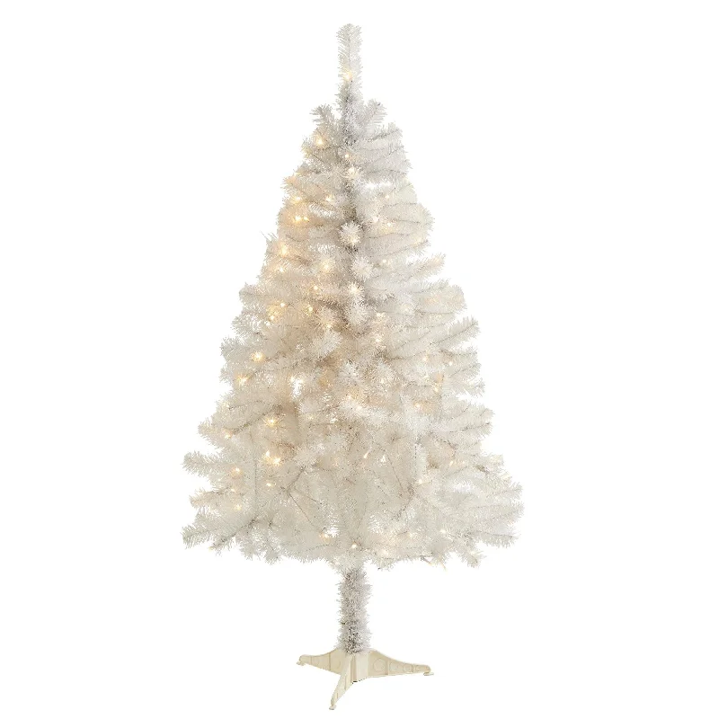 5' White Artificial Christmas Tree with 350 Bendable Branches and 150 Clear LED Lights