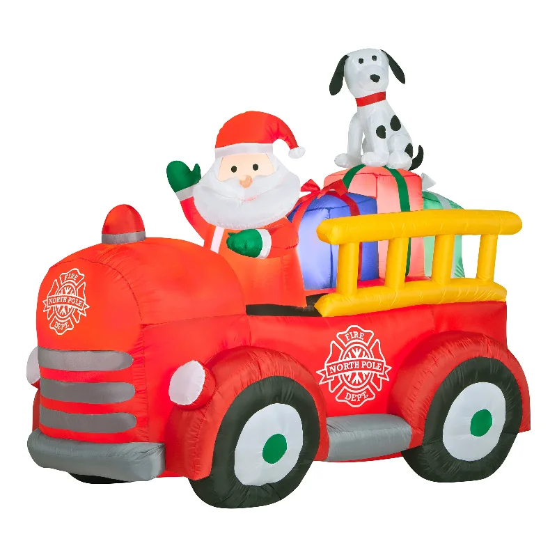 6 ft. Inflatable Santa in Vintage Firetruck with LED Lights