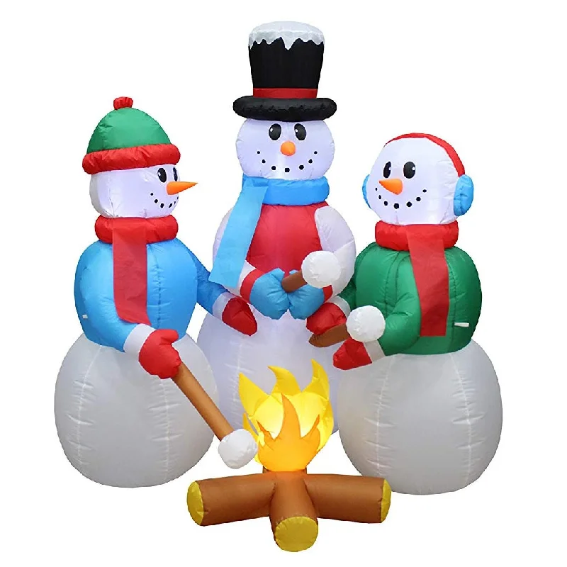 6' Inflatable Snowman Family Roasting Marshmallows Over a Campfire