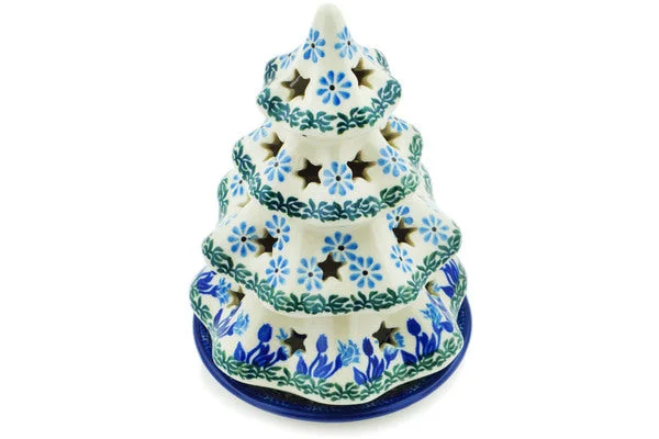 7" Christmas Tree Candle Holder - Blue Butterfly