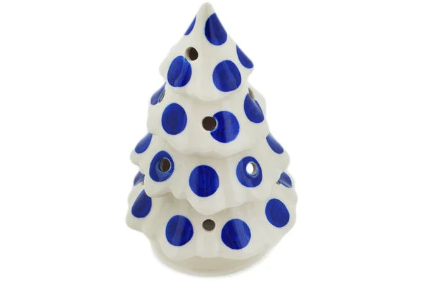 7" Christmas Tree Candle Holder - Blue Polka Dot Beauty