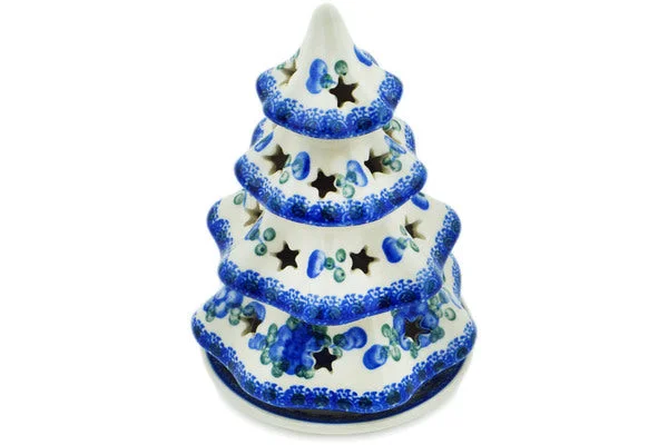 7" Christmas Tree Candle Holder - Blue Poppies