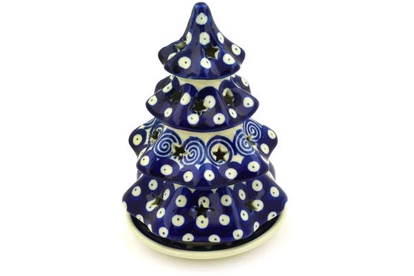 7" Christmas Tree Candle Holder - Swirling Peacock Eyes