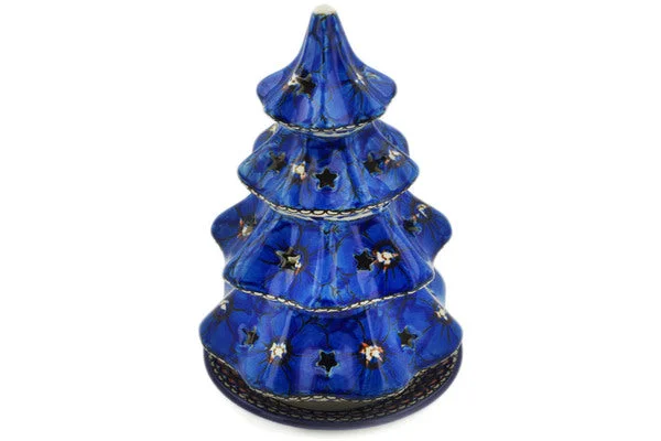 8" Christmas Tree Candle Holder - Cobalt Poppies