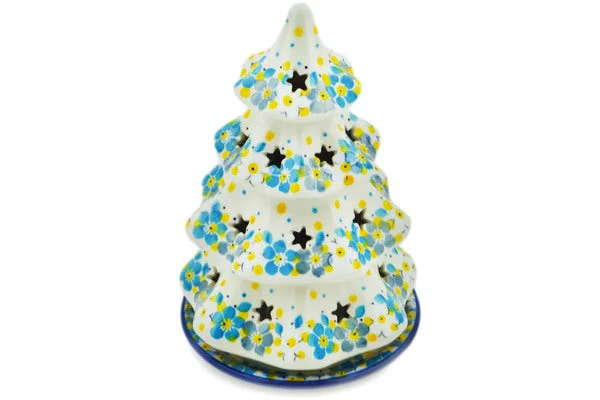 8" Christmas Tree Candle Holder - Flowers Under The Starry Sky