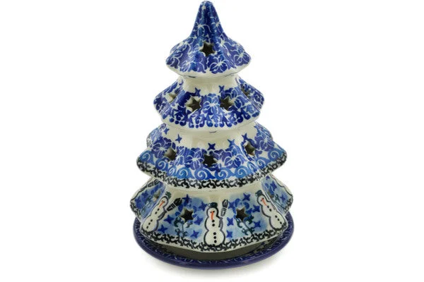 8" Christmas Tree Candle Holder - Snowmen Circle