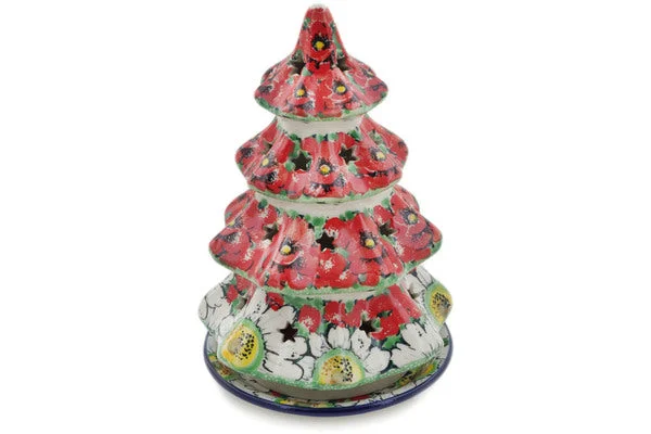 8" Christmas Tree Candle Holder - Sweet Red Petals