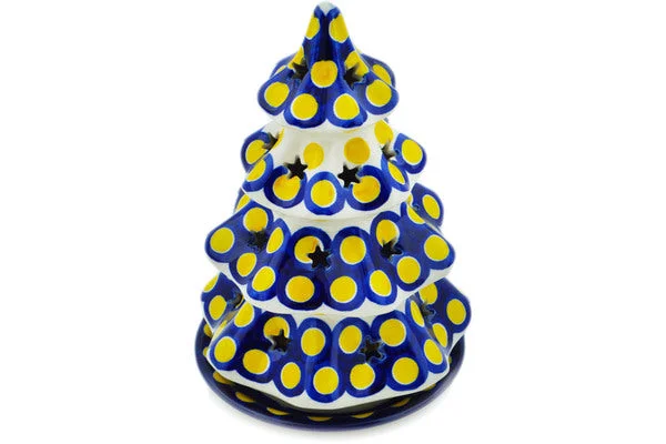 8" Christmas Tree Candle Holder - Yellow Dots