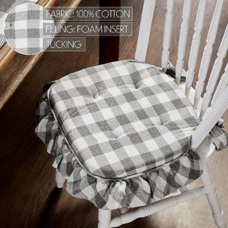 Annie Buffalo Check Grey Ruffled Chair Pad 16.5x18