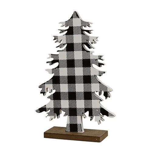 Black & White Buffalo Check Wood Tree Medium