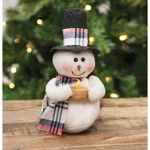 Crimson Top Hat Snowman with Tealight