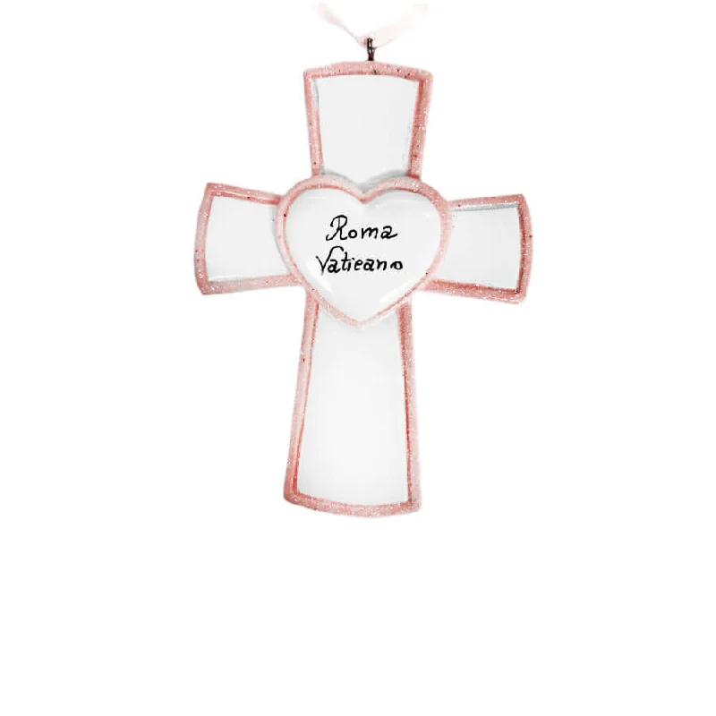 PINK CROSS - CHRISTMAS TREE DECORATION - RESIN