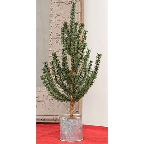 German Pine Tree in Galvanized Metal Pot 18