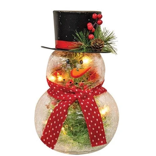 Glass Lighted Snowman, 6" x 10"