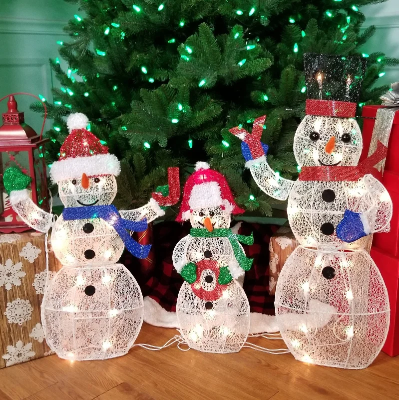 Glittering Snowman Family Sculptures, Set of 3