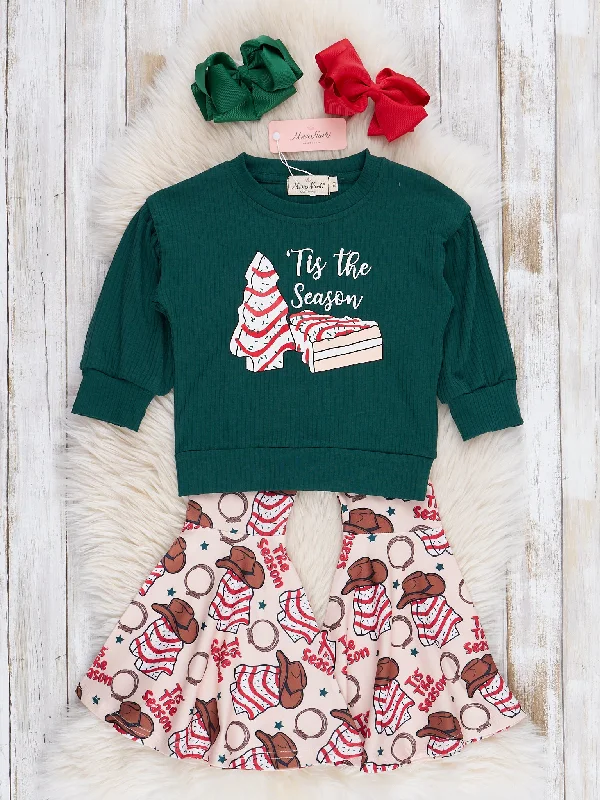 Green "Tis the Season" Tree Cake Bell Bottoms Outfit