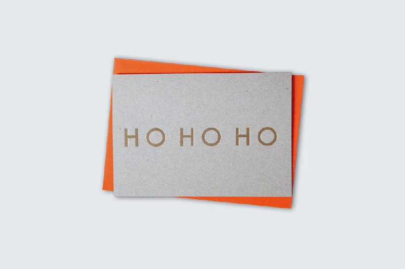 Ho Ho Ho Card | Brass on Recycled Grey | Foil Blocked | by Ola