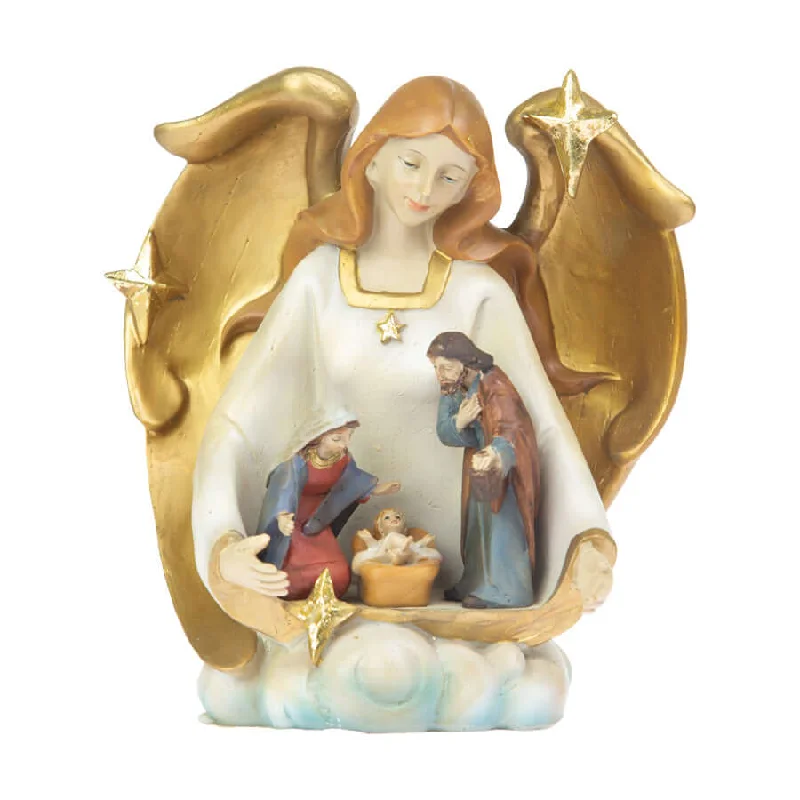 HOLY FAMILY AND ANGEL - CHRISTMAS ANGEL - RESIN