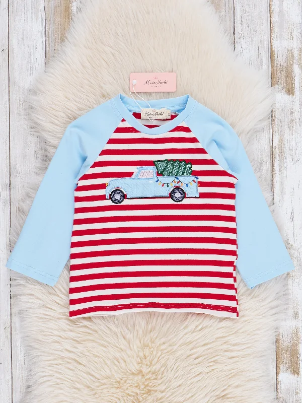 Ice Blue & Red Striped Fresh Cut Tree Shirt