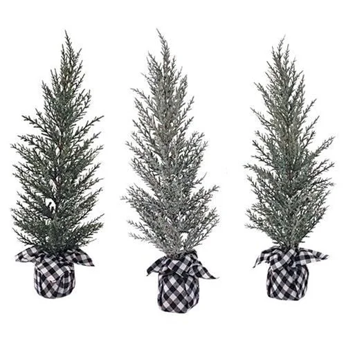 Large Pine Tree w White Black Plaid Base 3 Asstd