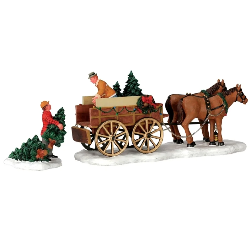 Lemax Vail Village Table Piece: Christmas Tree Wagon, Set of 2 #43451