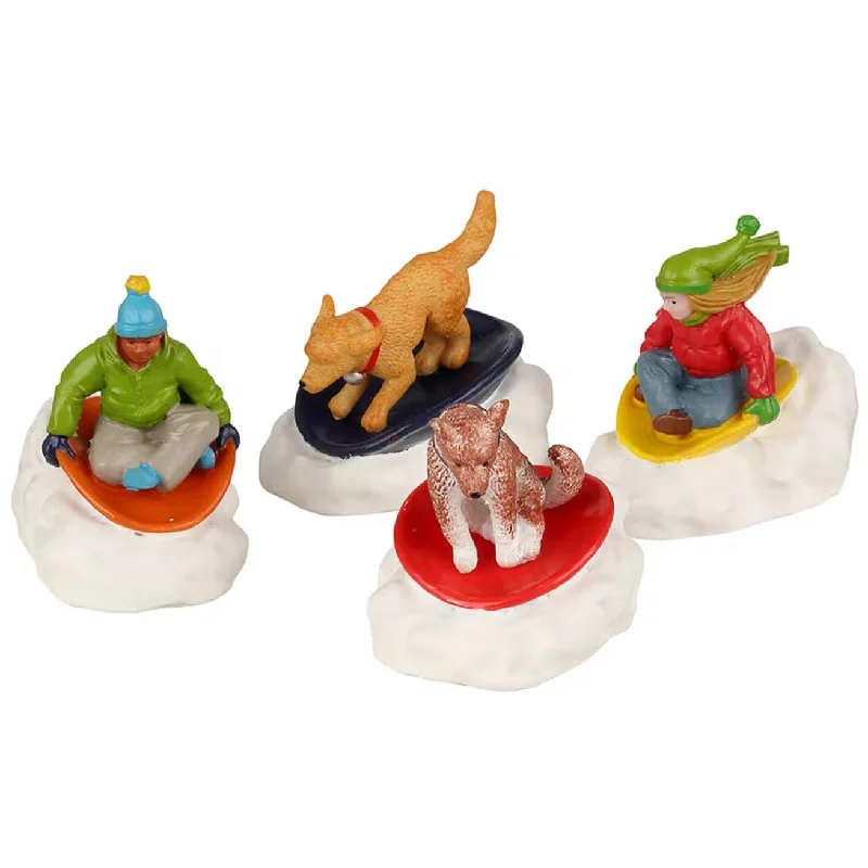 Lemax Vail Village Figurines: Dog Snow Saucer Fun, Set of 4 #22121