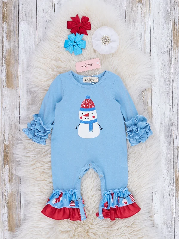 Light Blue Mr Snowman Ruffle Romper - Restocked!