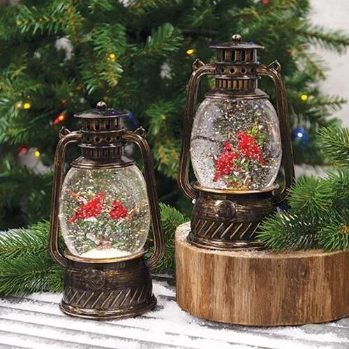 Lighted Cardinal Water Globe Lantern, Set of 2