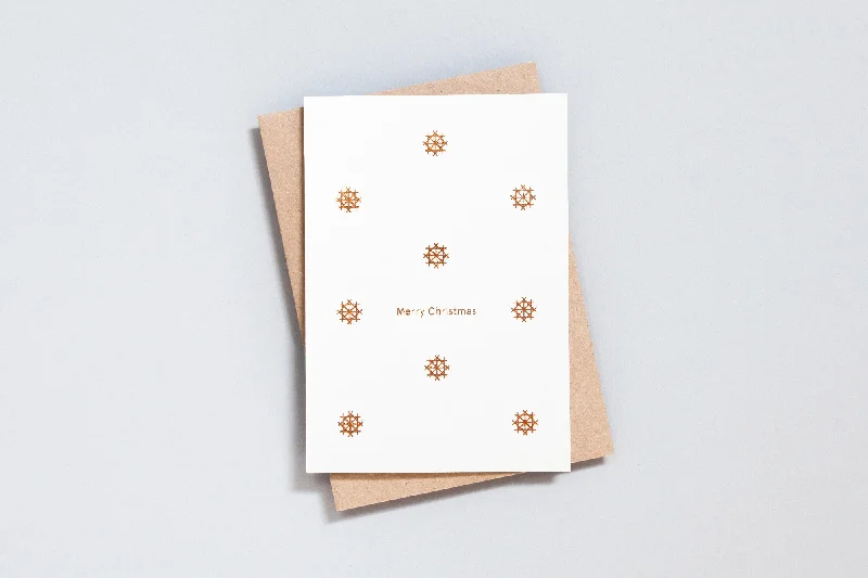 Merry Christmas - Snowflakes Card | Copper on Recycled Natural | Foil Blocked | by Ola