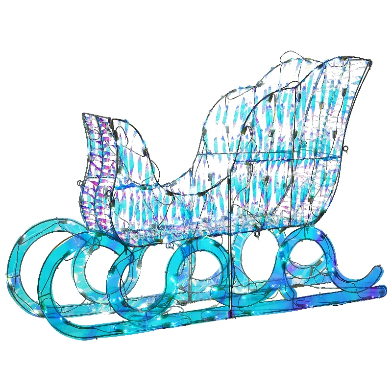 26 in. Pre Lit Iridescent Santa Sleigh Decoration, Strung with 105 Cool White LED Lights