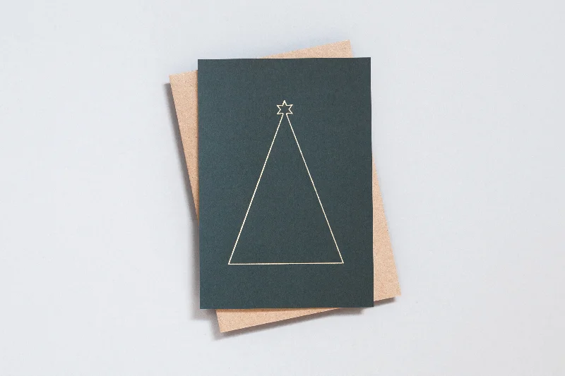 Pack of 6 - Simple Tree Card | Brass on Green | Foil Blocked | by Ola