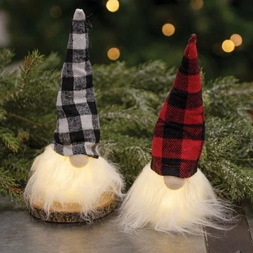 Plush Plaid Santa Gnome w LED Light 2 Asstd