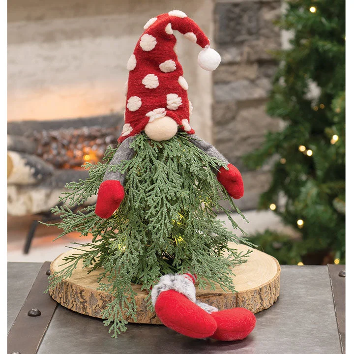 Polka Dot Christmas Tree Dangle Leg Gnome w/LED Lights