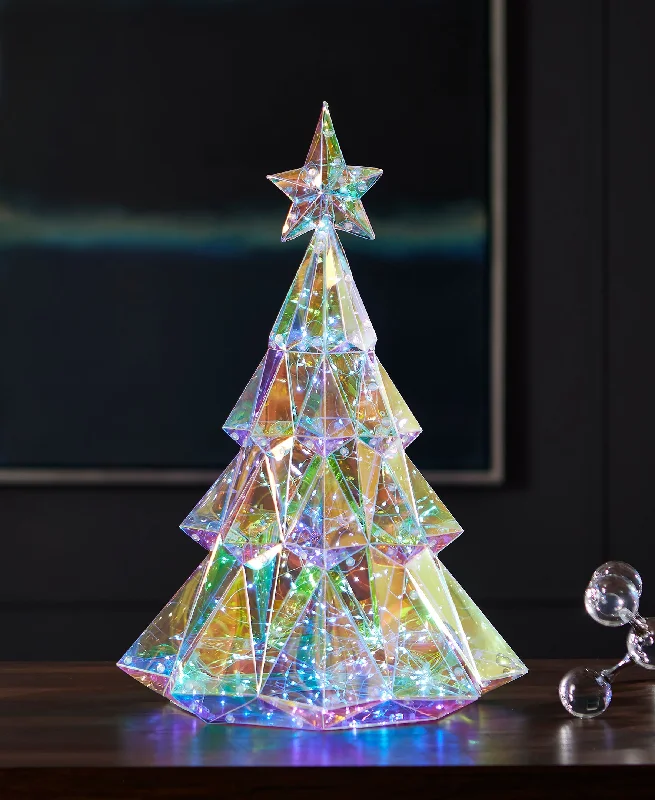 Prismatic Iridescent Diamond Christmas Tree 19", LED lights