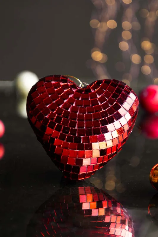 Red Disco Heart Christmas Tree Decoration