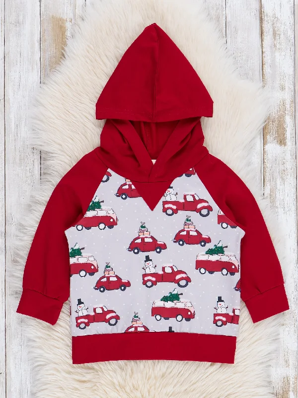 Red & Grey Holiday Tree Cars Raglan Shirt