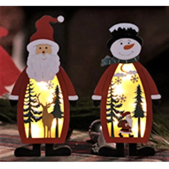 Santa/Snowman Tabletop Statues with Nature Cutouts and LED Lights