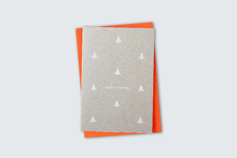 Season's Greetings - Tree Motif Card | White on Recycled Grey | by Ola