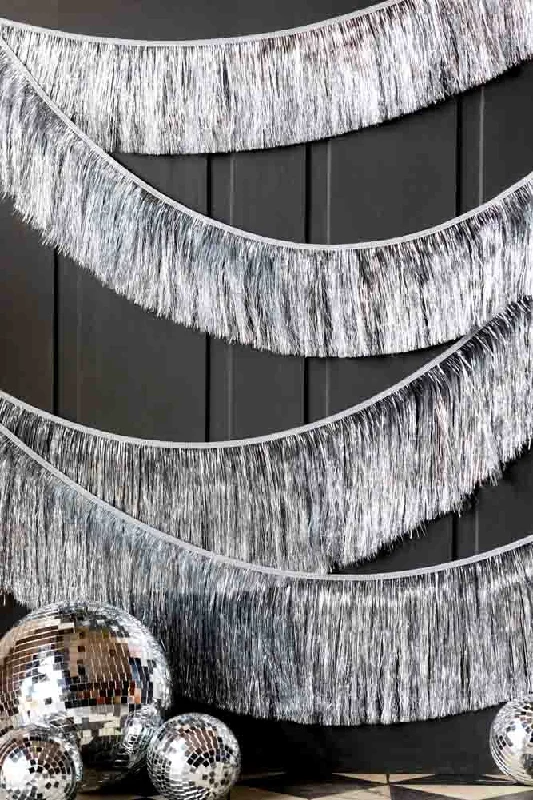 Set Of 2 Silver Tinsel Christmas Garlands